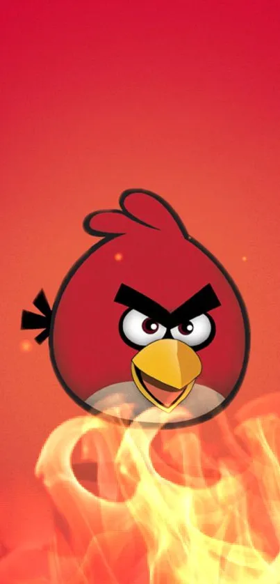 Angry Bird with fiery red background wallpaper for mobile phone display.