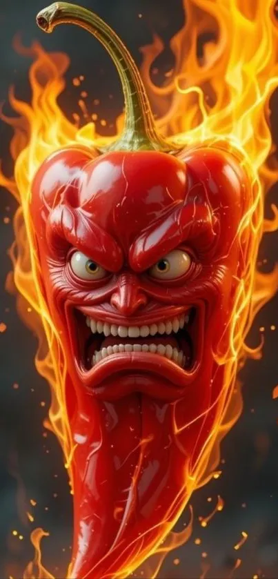 Fiery animated red pepper with flame effects.