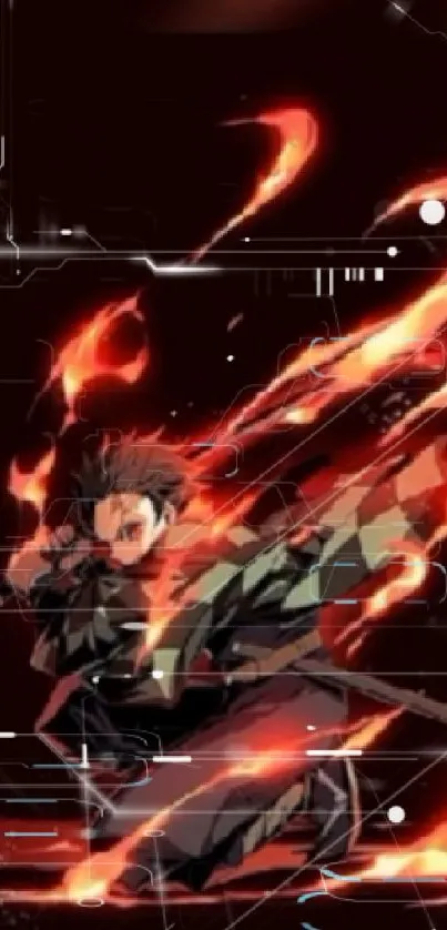 Anime character in dynamic fiery scene wallpaper.