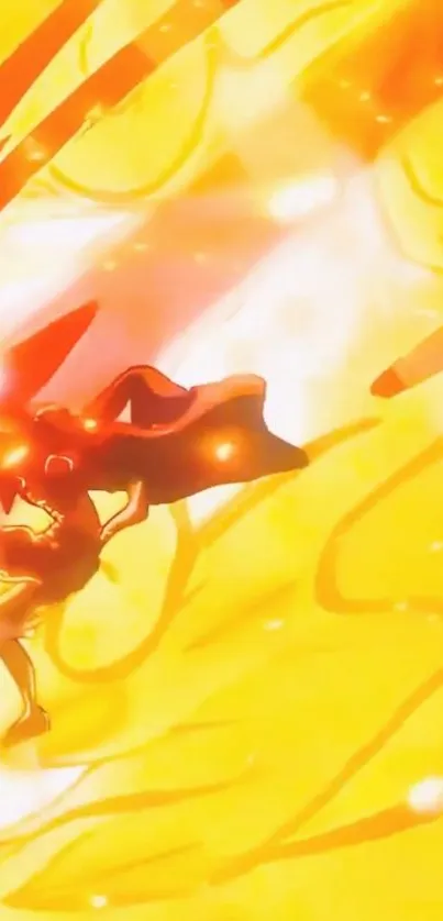 Anime character engulfed in fiery action with vibrant orange flames.