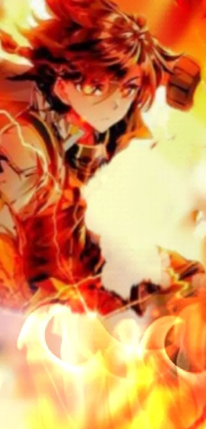 Anime character surrounded by vibrant orange and red flames.