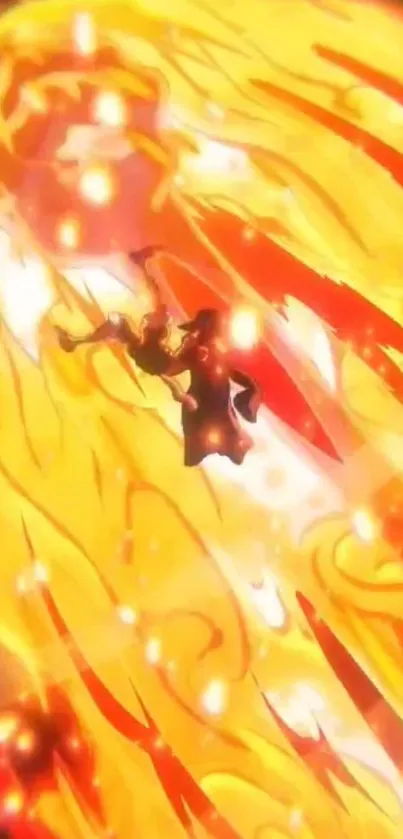 Fiery anime battle with vibrant orange flames in dynamic scene.