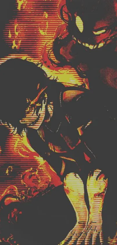 Anime character with fiery red aura in dramatic art style.