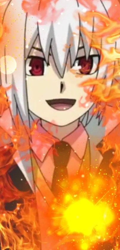 Anime character with fiery flames and vivid colors.