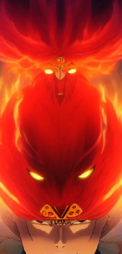 Anime character with fiery red flames in dynamic wallpaper.