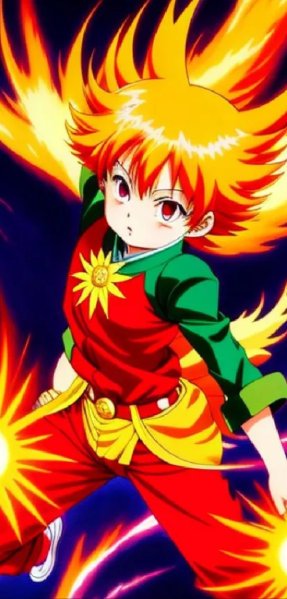 Anime character in fiery, vibrant color scheme.