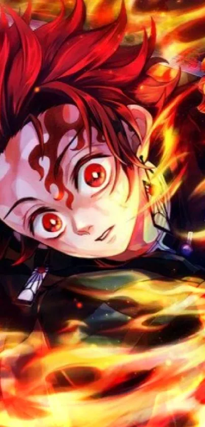 Anime character engulfed in vibrant flames.