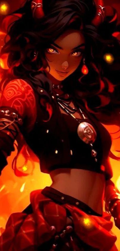 Fiery anime character with glowing orange-red flames in vibrant artwork.