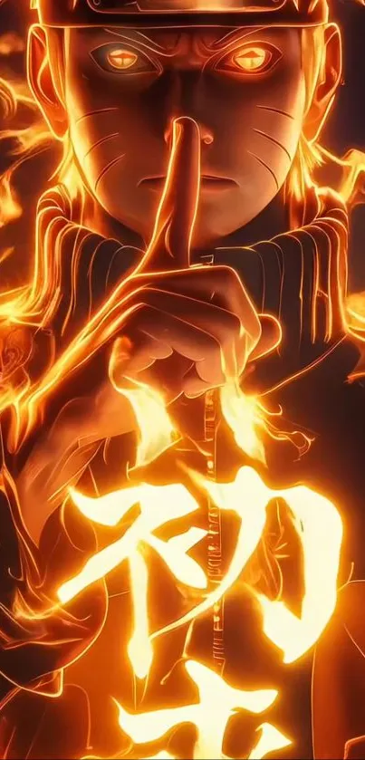 Anime character with fiery effects and mystical aura.