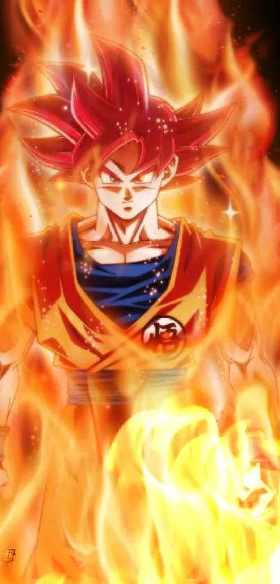 Anime character engulfed in fiery flames.