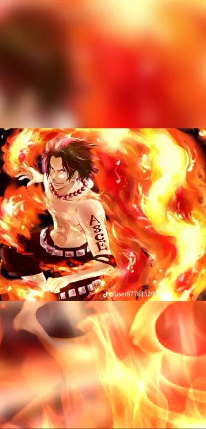 Anime character engulfed in vibrant fiery flames.