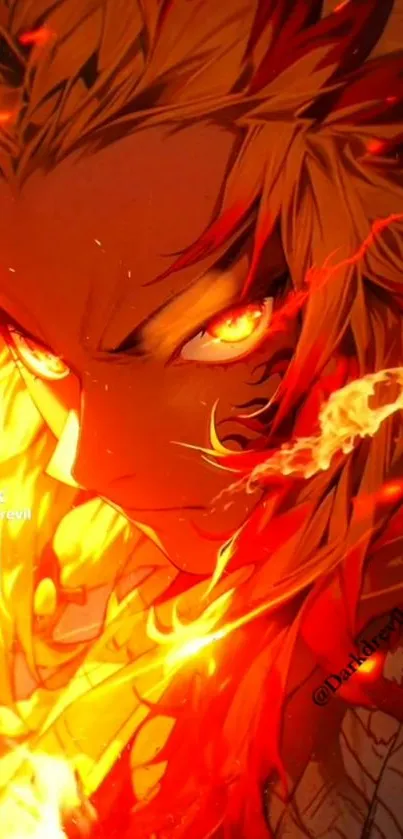 Fiery anime character wallpaper with vibrant flames and intense expression.