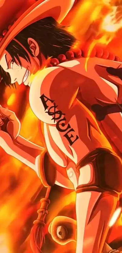 Anime character in fiery flames with tattoos on their back, perfect for mobile wallpaper.