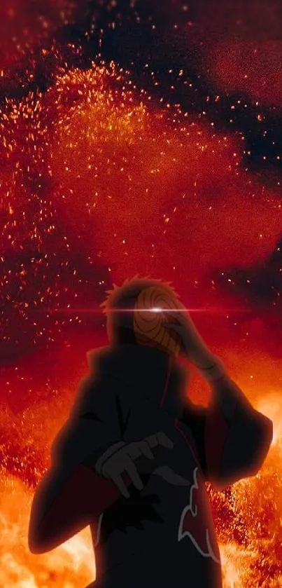 Anime character amid fiery background wallpaper.