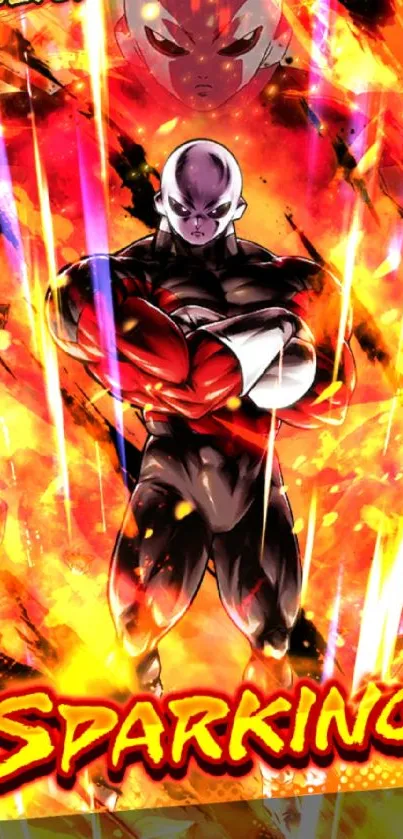 Dynamic fiery anime character with vibrant flames.