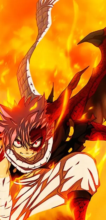 Fiery anime character in dynamic pose with flames.