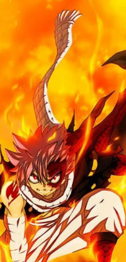 Anime character with fiery dragon design and vibrant orange flames.