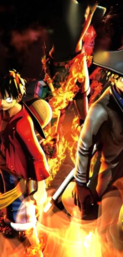 Anime duo engulfed in vibrant flames.