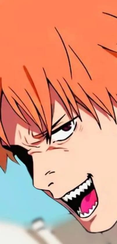 Anime character with orange hair and intense expression.