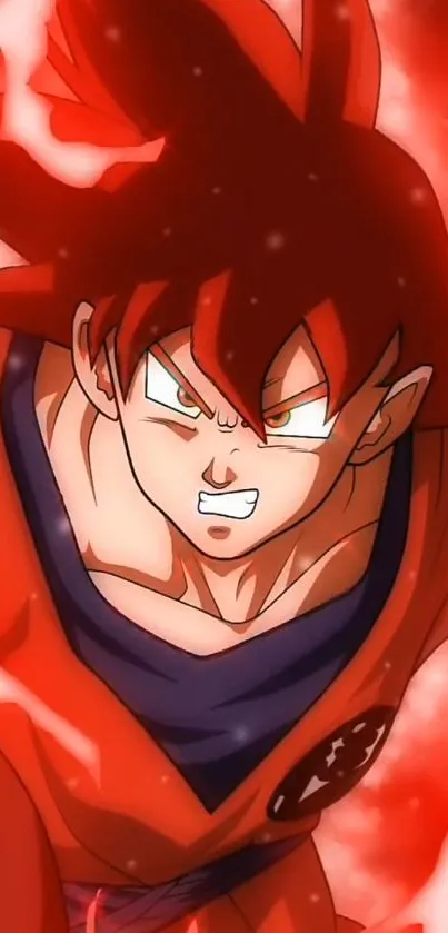 Anime hero with fiery red aura in action pose.