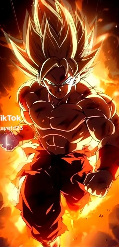 Anime character with fiery energy and intense pose.