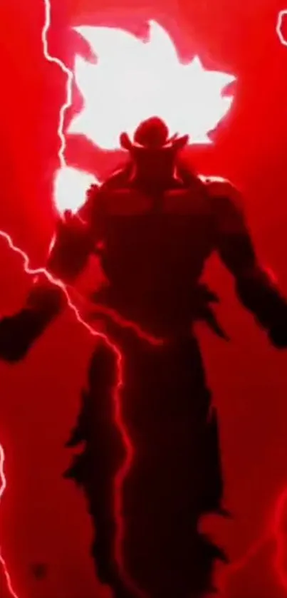 Anime silhouette with red electric energy background.