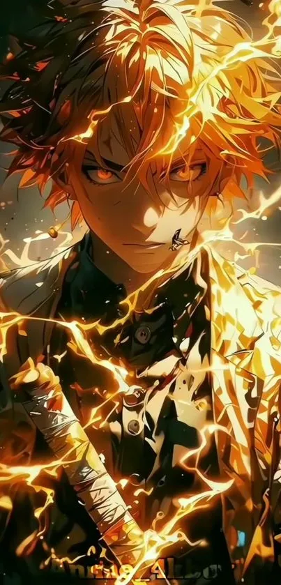 Fiery anime warrior with intense gaze