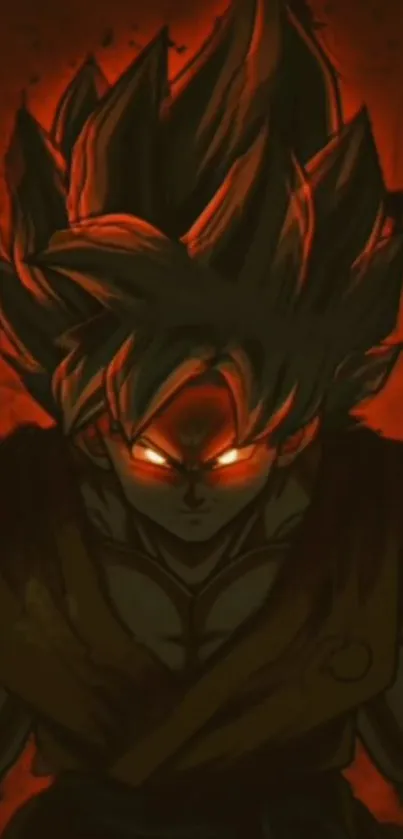 Fiery anime warrior with glowing eyes against a dark backdrop.