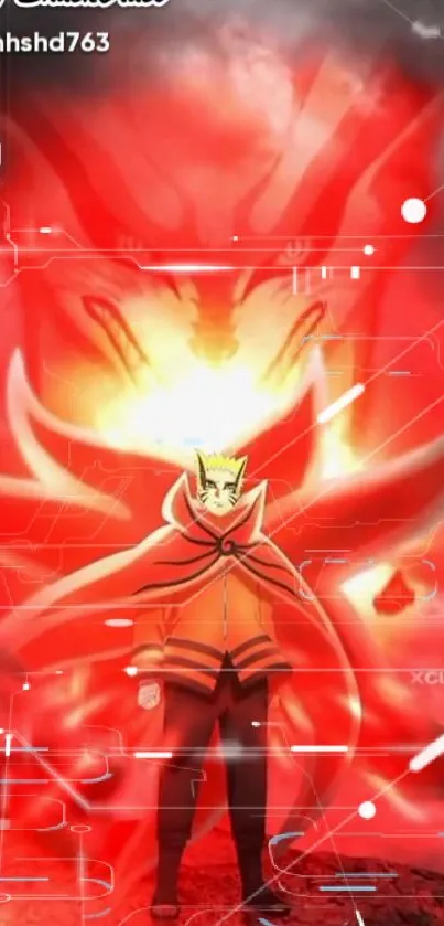 Anime warrior with fiery red aura in dynamic wallpaper.