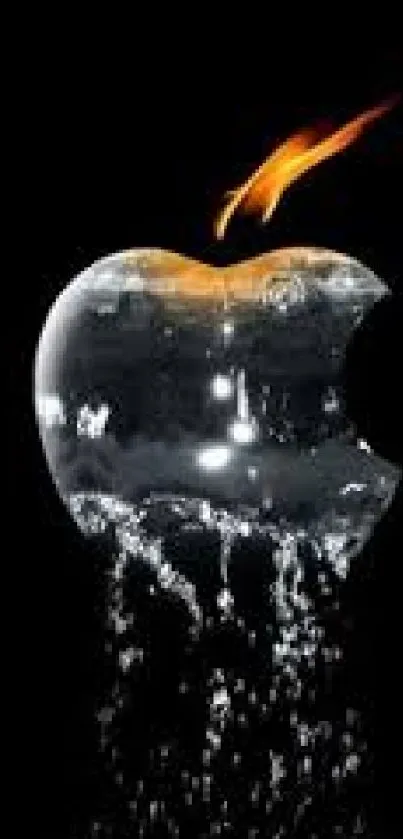 Fiery apple splash on a dark background wallpaper.