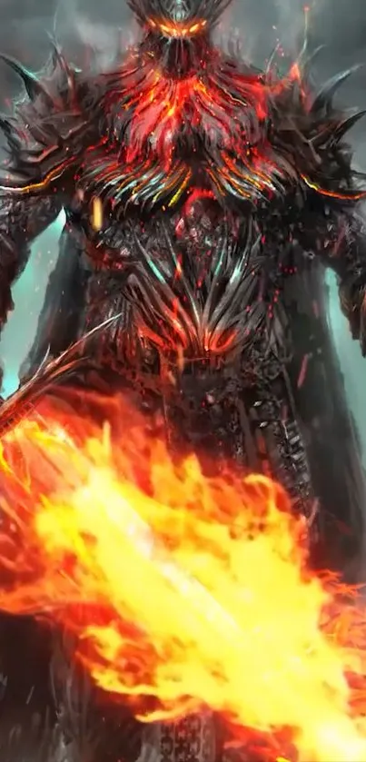 Fiery armored warrior with flaming sword