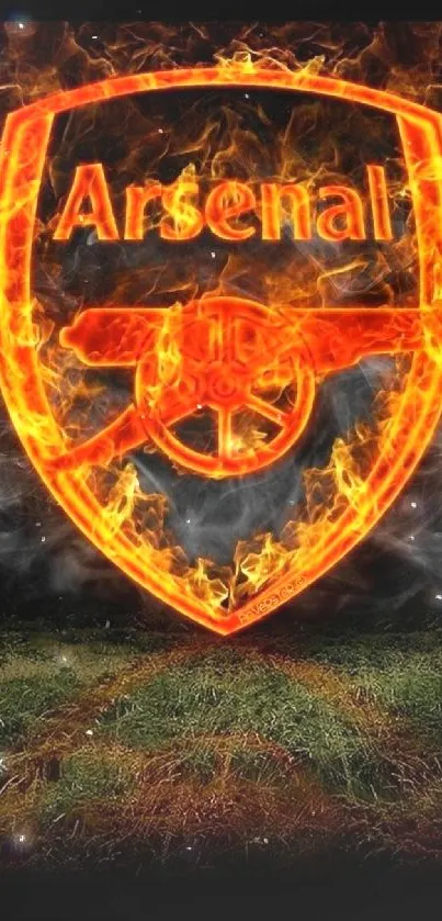 Fiery Arsenal logo with blazing colors and smoky background.