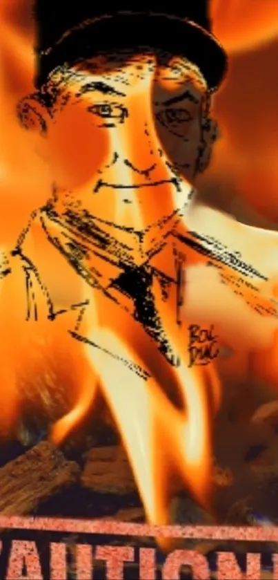 Artistic sketch in fiery flames with a caution theme.