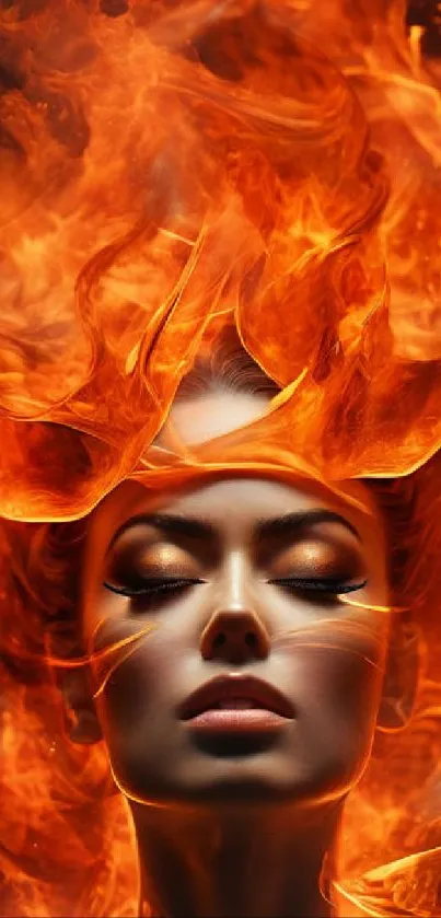 Artistic image of a face surrounded by vibrant flames, perfect for wallpaper.