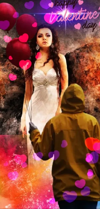 Fiery artistic wallpaper with winged figure and colorful contrasts.