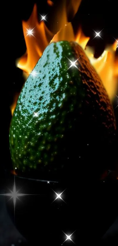 Fiery avocado with flames wallpaper for mobile phone.