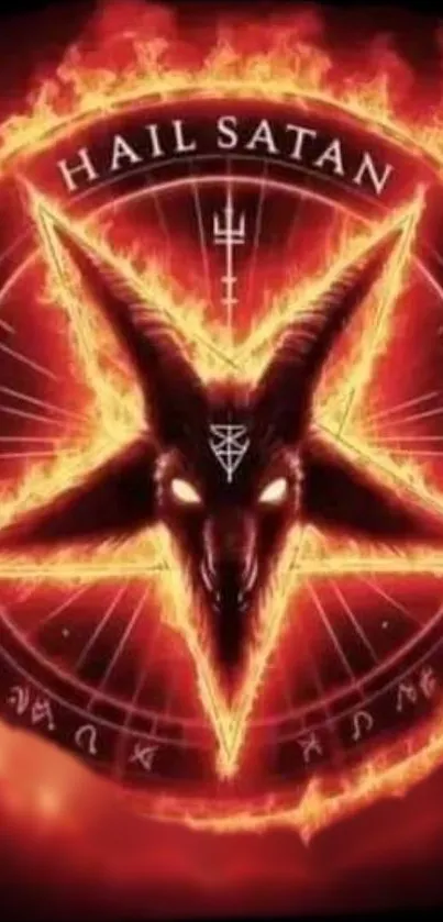 Fiery Baphomet pentagram phone wallpaper in vibrant red tones.