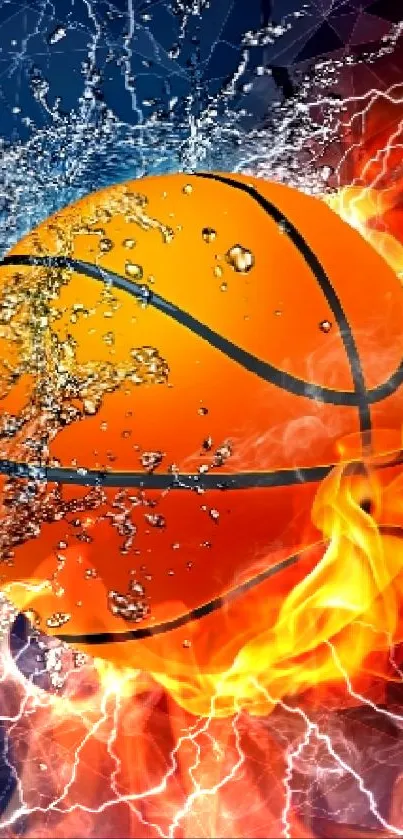 Fiery basketball with dynamic abstract background.