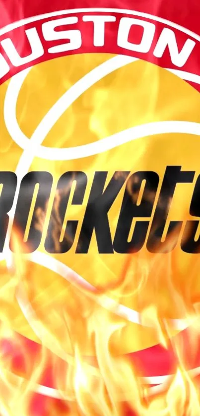 Fiery basketball logo wallpaper with red and yellow flames.