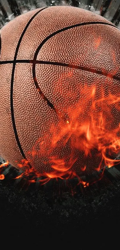 Fiery basketball wallpaper with dynamic flame effect.