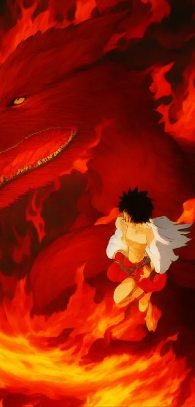 Fiery anime beast with intense red flames.