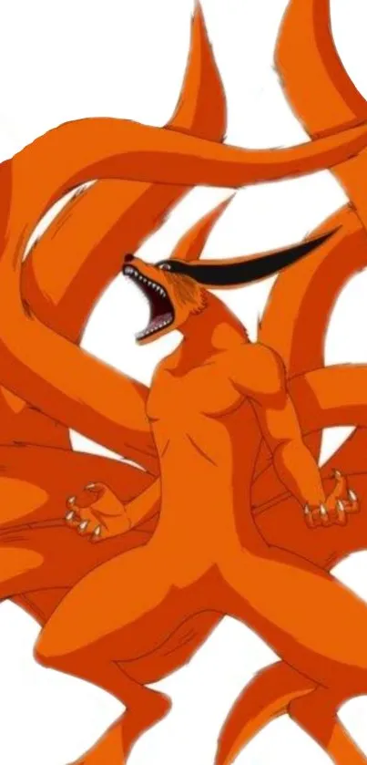 Fiery nine-tailed anime beast in vivid orange color.