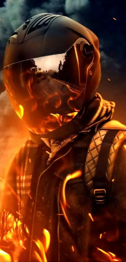 Futuristic firefighter in flames wallpaper