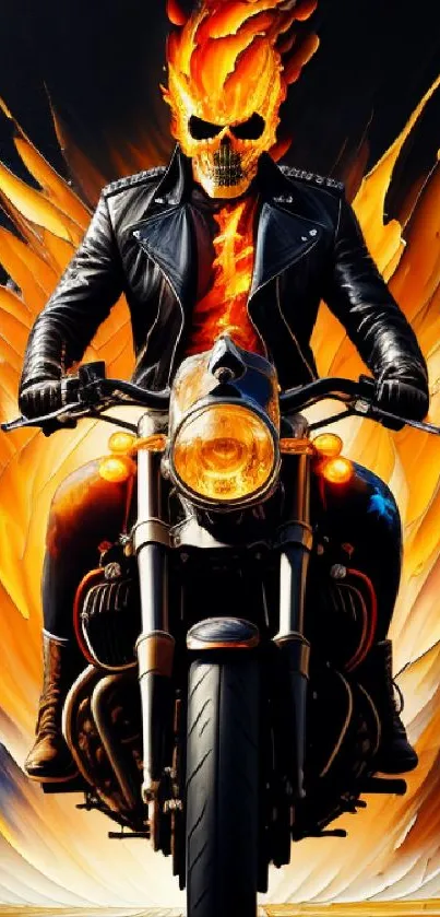 Fiery skull biker on motorcycle mobile wallpaper.