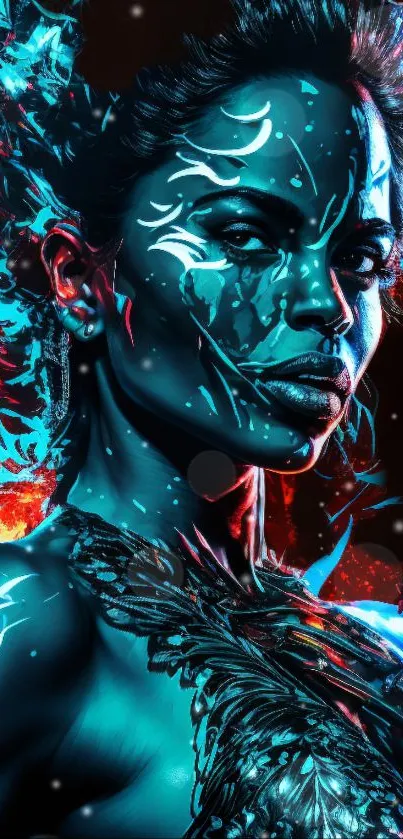 Fiery blue themed artistic portrait wallpaper.