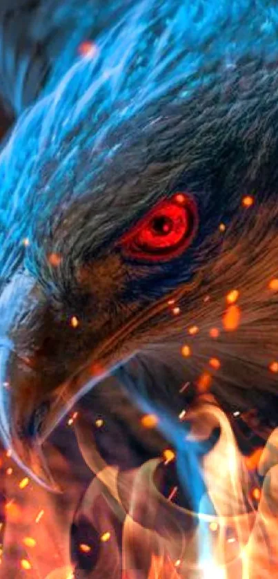 Fiery blue eagle with red eye mobile wallpaper.