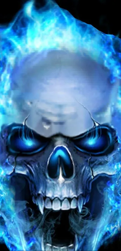 Blue skull with fiery flames mobile wallpaper.