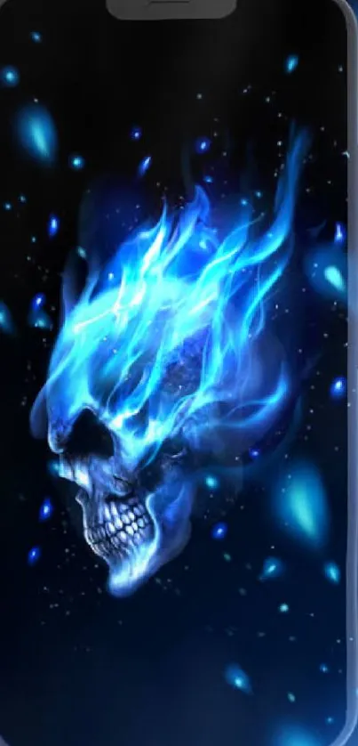 Fiery blue skull with glowing flames for mobile wallpaper.