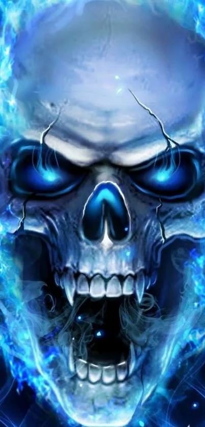 Fiery blue skull design with intense flames.