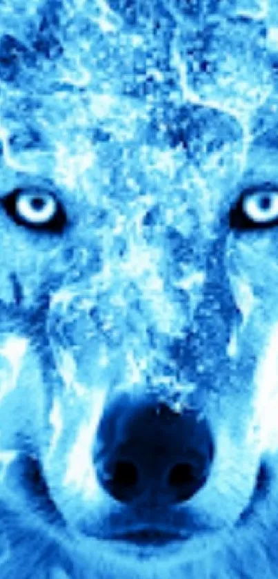 Fiery blue wolf with electric eyes and vivid detail.